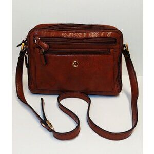 VTG Cornell Brown Leather Double Zipper Crossbody Bag